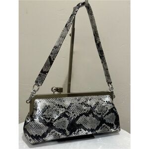 Embossed Snakeskin Leather Handmade Unique Kisslock Clutch Bag, Multi Use Style